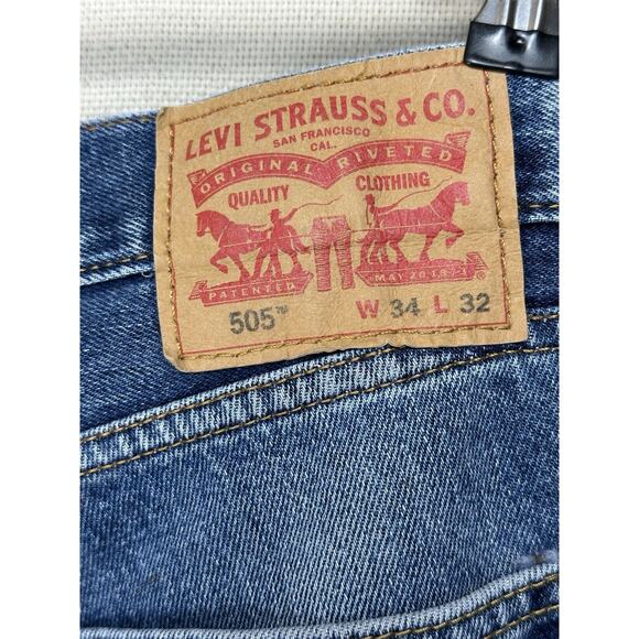 Levi's 505 Regular Fit Straight Leg Blue Jeans 90s Men's 34x32 (34x30) Grunge - Picture 13 of 15